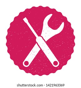 Mechanic Maintenance Tool Icons on Vector Grunge Sticker Stamp 
