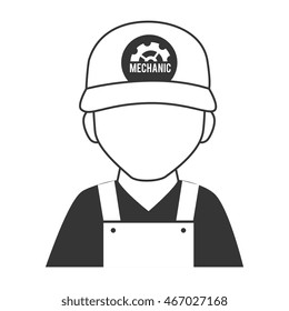 mechanic man cap overall repairman gear tool service vector graphic isolated and flat illustration