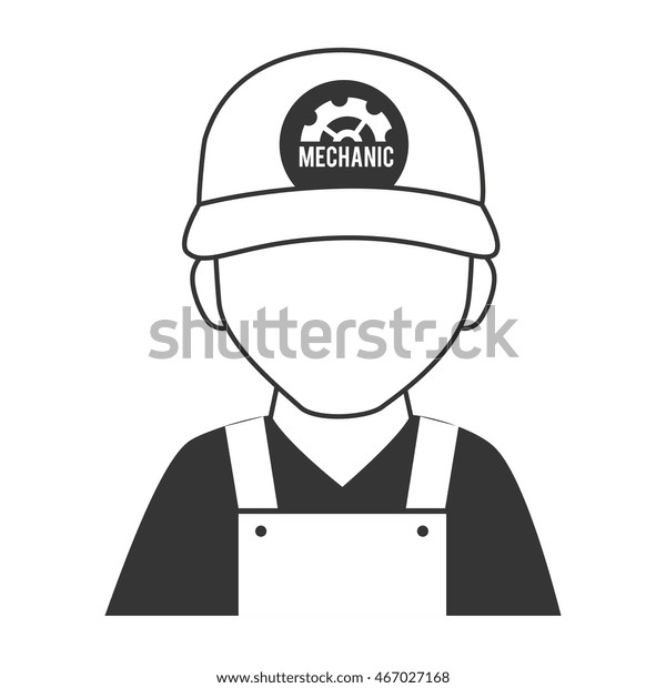 mechanic man cap overall repairman\
gear tool service vector graphic isolated and flat\
illustration