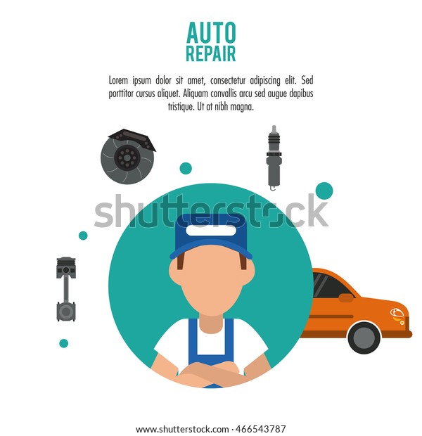 mechanic man\
cartoon vehicle car auto rapair service maintenance icon. Colorful\
illustration. Vector\
graphic