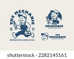 Mechanic Man, Handyman, Repairman Logo for Service, Repair or Maintenance Logo. Vintage Cartoon Mascot.