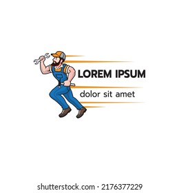 Mechanic Man Logo, Handyman for Service, Repairman or Maintenance Mascot Concept Cartoon Character Design Isolated on White Background Vector Illustration