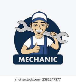 Mechanic man mascot logo design 