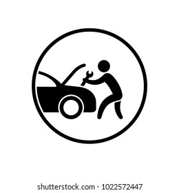 Mechanic man with a wrench Vector logo. Transportation service repair round symbol isolated on white background.