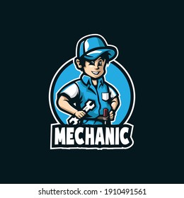 mechanic mascot logo design vector with modern illustration concept style for badge, emblem and t shirt printing. smart mechanic illustration.