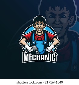 Mechanic mascot logo design vector with modern illustration concept style for badge, emblem and t shirt printing. Smart mechanic illustration.