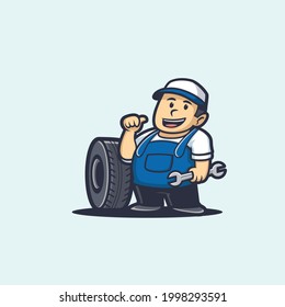 Mechanic Mascot Logo For Engineering Industry and Repairman