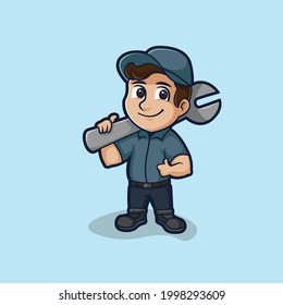 Mechanic Mascot Logo For Engineering Industry and Repairman