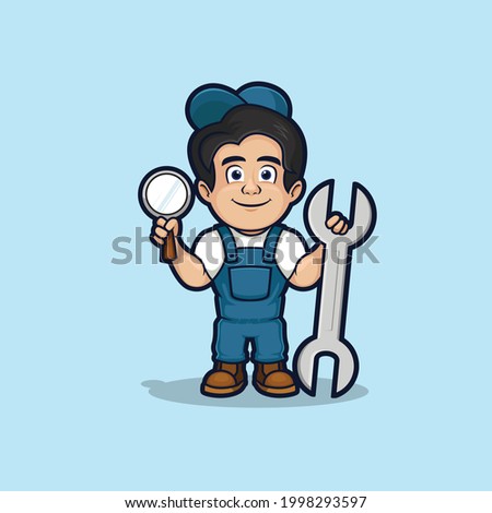 Mechanic Mascot Logo For Engineering Industry and Repairman