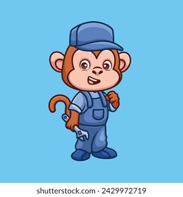 Mechanic Monkey Cute Cartoon Illustration
