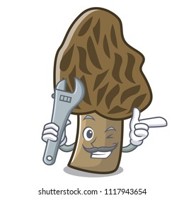 Mechanic morel mushroom mascot cartoon