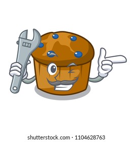 Mechanic mufin blueberry mascot cartoon