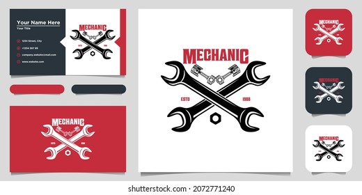 Mechanic on duty. Emblem template with crossed wrenches.Car repair. Design element for logo, label, emblem, sign. Vector illustration