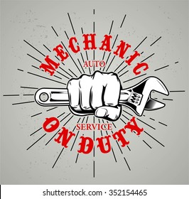 mechanic on duty vintage label or print