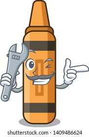 Mechanic orange crayon cartoon.
