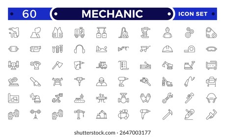 Mechanic Outline icon set. Repair worker sign. Industrial technician with wrench symbol. Maintenance and service tradesman pictogram. Workshop and professional expertise.
