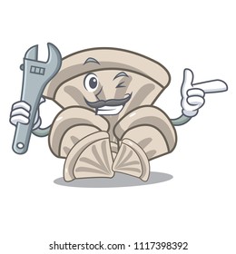 Mechanic oyster mushroom mascot cartoon
