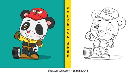 Mechanic Panda Cartoon, Coloring Sheet