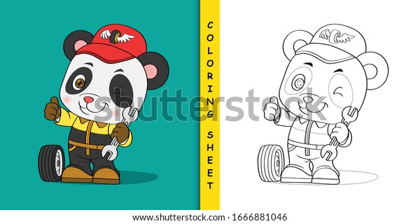 Mechanic panda cartoon,\
Coloring sheet