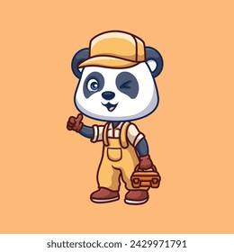 Mechanic Panda Cute Cartoon Illustration