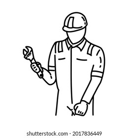 Mechanic is Part of Mechanical Equipment Device Hand Drawn Vector Icon Set.