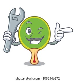 Mechanic ping pong racket mascot cartoon