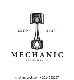 diseño de icono de la plantilla de ilustración vintage del logotipo mecánico o del pistón. logotipo de servicio de ingeniería para emblema de concepto de empresa o de garaje y símbolo de etiqueta