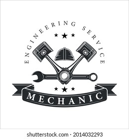 mechanic or piston logo vintage vector illustration template icon design. engineering service logo for company or garage business concept emblem and label symbol