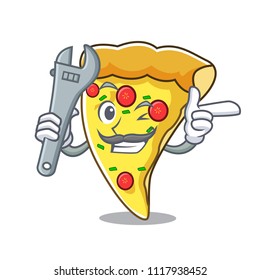Mechanic pizza slice mascot cartoon