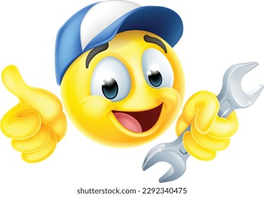 A mechanic or plumber holding a spanner or wrench emoticon face icon