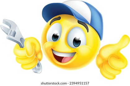 A mechanic or plumber holding a spanner or wrench emoticon face  icon