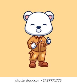 Mechanic Polar Bear Cute Cartoon Illustration