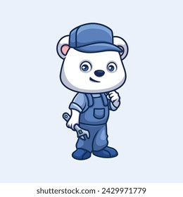 Mechanic Polar Bear Cute Cartoon Illustration