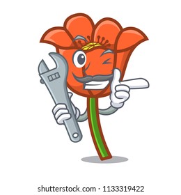 Mechanic poppy flower mascot cartoon