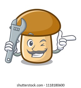 Mechanic porcini mushroom mascot cartoon