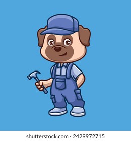 Mechanic Pub Dog Cute Cartoon Illustration