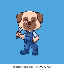 Ilustración de dibujos animados lindo perro de pub mecánico