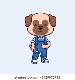 Mechanic Pub Hund Nette Cartoon Illustration