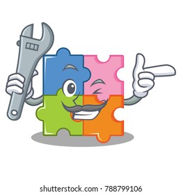 Mechanic puzzle mascot cartoon style