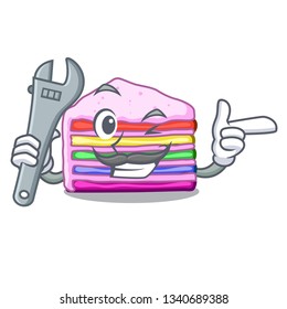 Mechanic rainbow cake in ice mascot cupboard