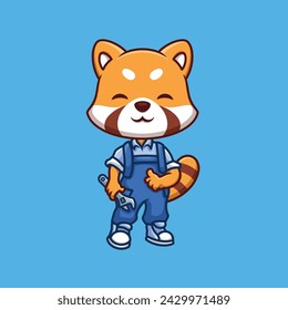 Mechanic Red Panda Cute Cartoon Illustration