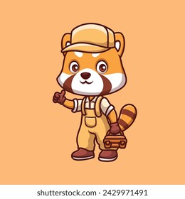 Mechanic Red Panda Cute Cartoon Illustration