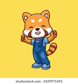 Mechanic Red Panda Cute Cartoon Illustration