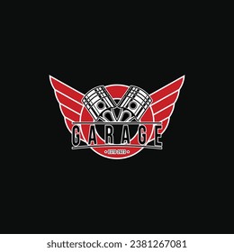 mechanic repair car service logo design idea with piston and wings symbol