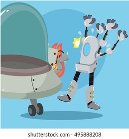 mechanic robot got his ufo is on fire