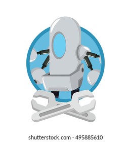 mechanic robot with wrench logo