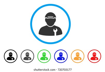 Mechanic rounded icon. Style is a flat mechanic gray symbol inside light blue circle with black, gray, green, blue, red, orange color versions. Vector designed for web and software interfaces.