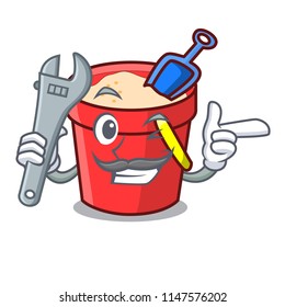 Mechanic sand bucket mascot cartoon