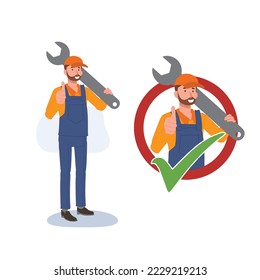 Mechanic service approval. Good fixing service concept. Flat vector cartoon character illustration.