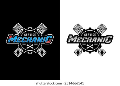 Mechanic service black and white design illustration for banner, tshirt, sticker, community and more
